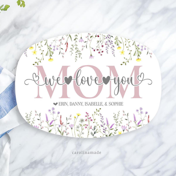 Mother's Day Gift, Personalized Mom Platter, Wildflower Family Names Serving Platter, Gift for Mom, Gift for Grandma from Grandchildren