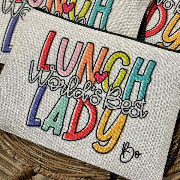 Lunch Lady Gift, Personalized World's Best Lunch Lady Zipper Pouch, Appreciation Week Gift, End of School Gift, Lunch Crew Gift Idea
