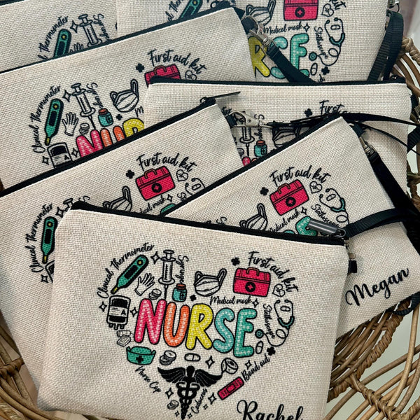 Personalized Nurse Bag, Custom Nurse Gift Wristlet, Staff Gift Ideas, Nurse Cosmetic Bag, Nurse Appreciation Week, Nurse Gifts, Pen Bag