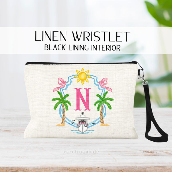Girls Cruise Bag, Personalize Cruise Monogram Crest Makeup Bag, Tropical Cruise Gift Ideas, Girls Trip Cruise Vacation, Caribbean Cruise