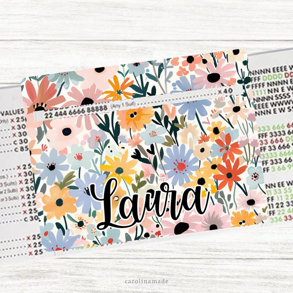 This acrylic mahjong line reader features a wildflower background with your personalized name. Check out our mahjong zipper pouches to carry your line finder