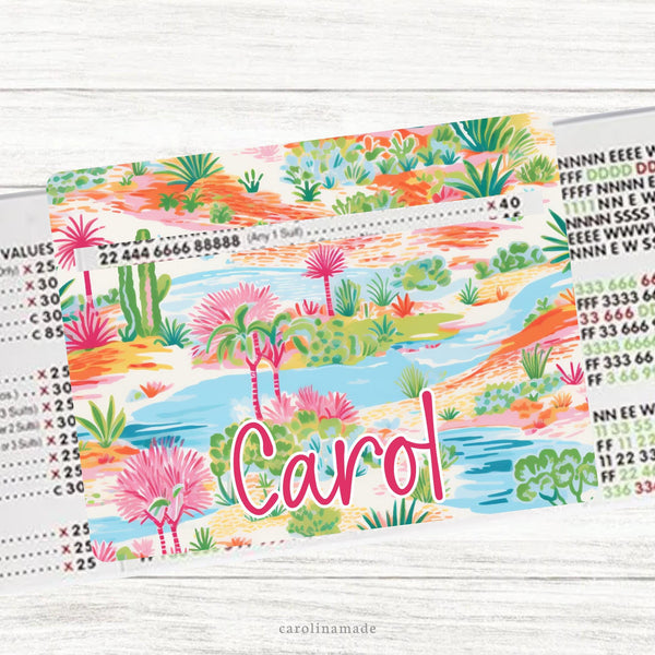 This acrylic mahjong line reader features a preppy dessert theme. It is personalized with your name.
