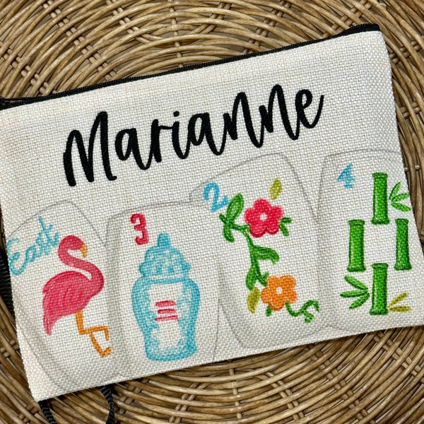 Mahjong Game Night Bag, Personalized Mah Jongg Bag, Custom Gift for Mahjong Player, Zipper Pouch for Mahjong, Mahjong Tile Bag Zipper Pouch