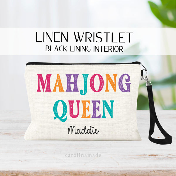 Mahjong Queen Bag, Womens Personalized Gift for Mahjong Player, Mahj Monogram Crest, Zipper Pouch for Mahjong, Mahjong Game Night Tournament