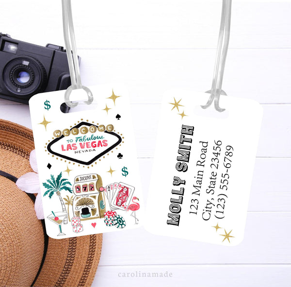 Vegas Luggage Tag, Vegas Trip Travel Accessories, Personalized Luggage Name Tag, Traveler Gift, Custom Vegas Girls Trip Luggage ID Gift