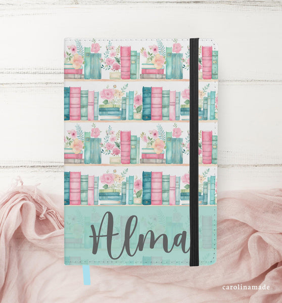 Watercolor Bookshelf Journal, Personalized Reading Journal, Book Nerd Gratitude or Prayer Journal, Sister gift, Best Friend gift, Book Nerd