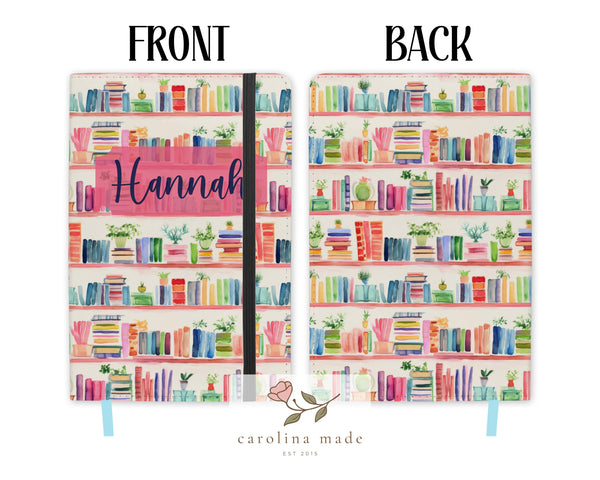 Watercolor Bookshelf Journal, Personalized Reading Journal, Book Nerd Gratitude or Prayer Journal, Sister gift, Best Friend gift, Book Nerd