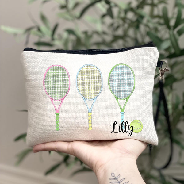 Tennis Bag, Personalized Tennis Gift, Gift for Tennis Players, Tennis Team Gifts, Tennis Name Zipper Pouch, Tennis Wristlet Bag, Makeup Bag