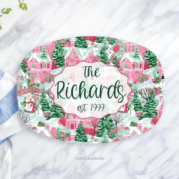 Preppy Christmas Platter, Personalized Christmas Family Name Grilling Plate, Custom Gift, BBQ Grill Serving Tray, Christmas Party Platter