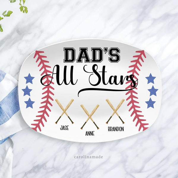 Dads All Stars Baseball Name Platter, Personalized Baseball Grilling Plate, Baseball Dad, Custom Father's Day Gift, BBQ Grill Serving Tray
