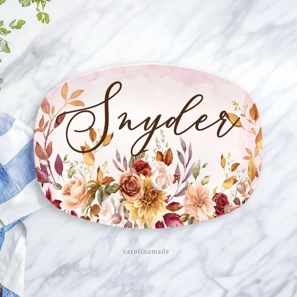 Fall Floral Platter, Personalized Last Name Plate, Thanksgiving Custom Gift, Grill Serving Tray, Thanksgiving Party Platter, Fall Kitchen