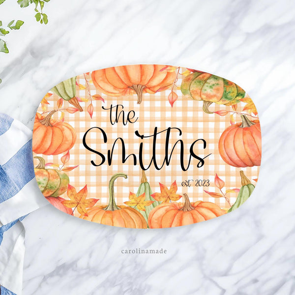 Fall Family Name Platter, Personalized Pumpkin Grilling Plate, Thanksgiving Custom Gift, BBQ Grill Serving Tray, Thanksgiving Party Platter