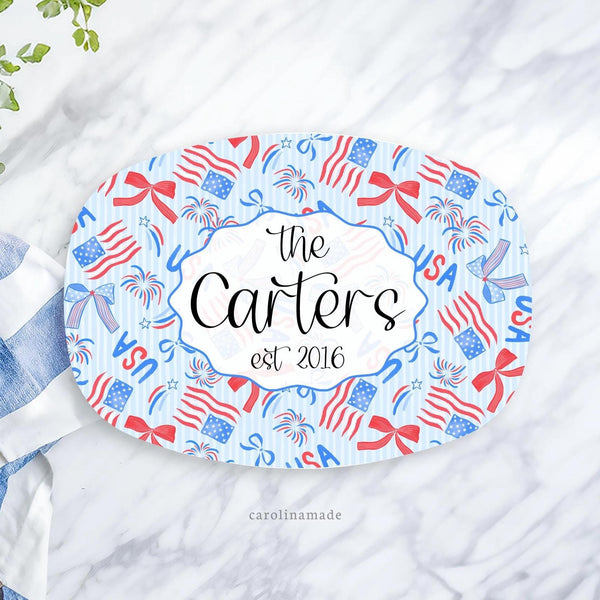 USA Family Name Platter, Personalized Patriotic Grilling Plate, July 4th Custom Gift, BBQ Grill Serving Tray, Patriotic Party Platter