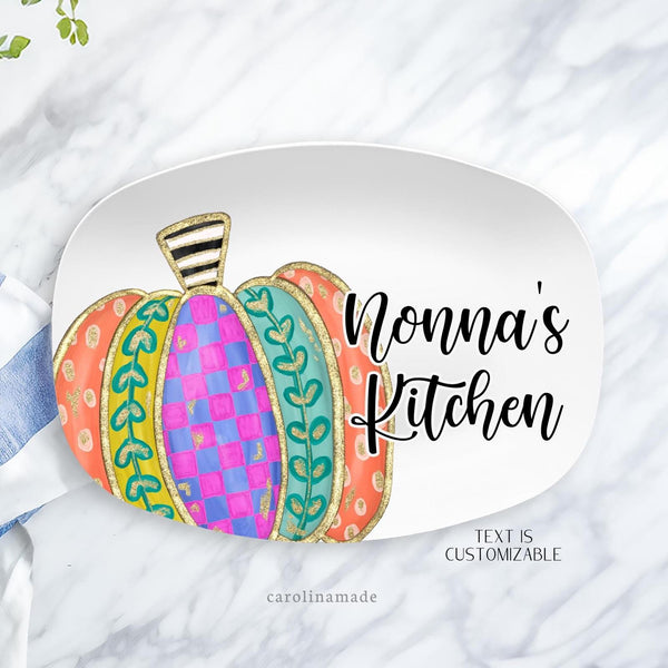 Colorful Pumpkin Platter, Personalized Pumpkin Kitchen Grilling Plate, Thanksgiving Custom Gift, BBQ Grill Serving Tray, Thanksgiving Party