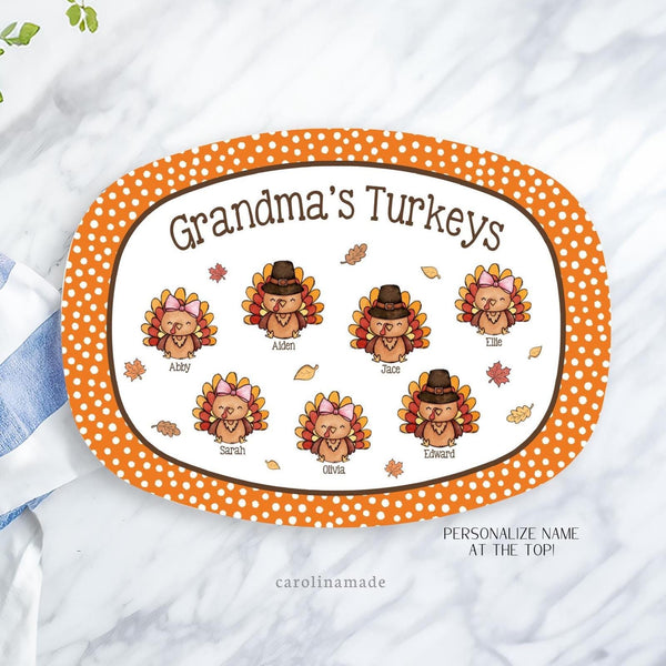 Grandma's Turkeys Personalized Name Platter, Grandparents Custom Serving Plate, Thanksgiving Serving Platter, Gift for Grandparents