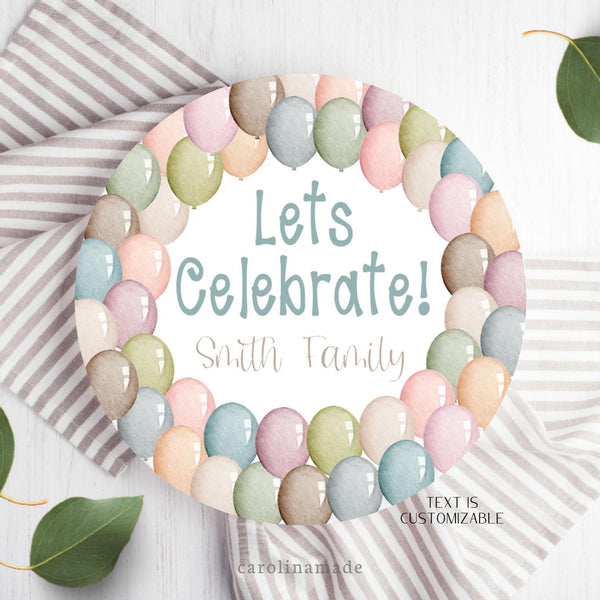 Celebration Plate, Personalized Family Birthday Cake Plate, Balloon Border Let's Celebrate Plate, Birthday Keepsake Plate, New Family Gift
