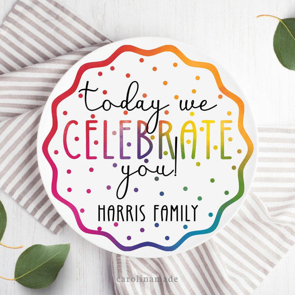 Celebration Plate, Personalized Family Birthday Cake Plate, Modern Dot Rainbow Plate, Birthday Keepsake Plate, New Family Gift Ideas