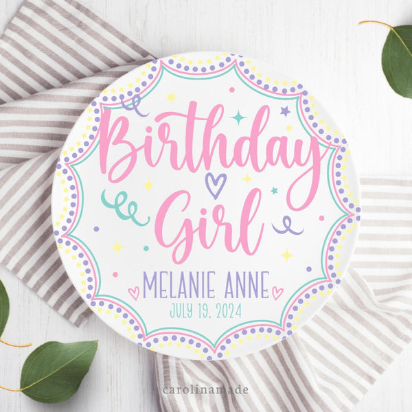 Birthday Girl Party Plate, Personalized Name Plate for Girls, Custom Birthday Cake Plate, Girls First Birthday Keepsake, Reusable Plate