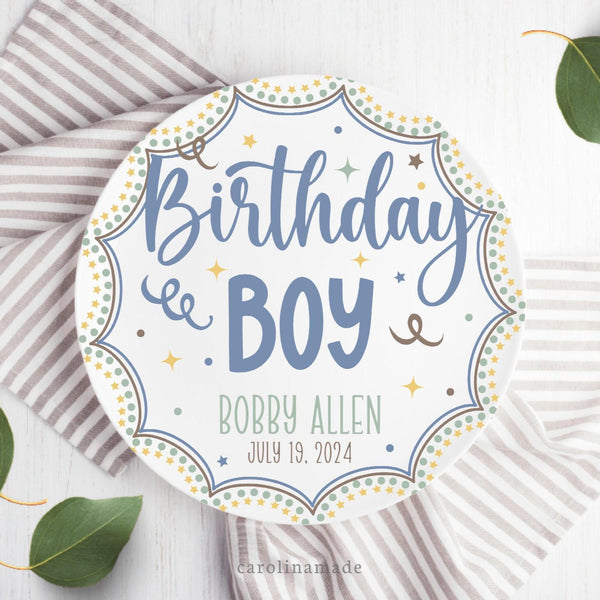 Birthday Boy Party Plate, Personalized Name Plate for Boys, Custom Birthday Cake Plate, Boys First Birthday Keepsake, Reusable Plate