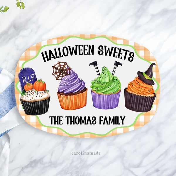 Halloween Cupcake Platter, Personalized Family Halloween Serving Plate, Sweet Treats Halloween Party Platter, Custom Halloween Party Food