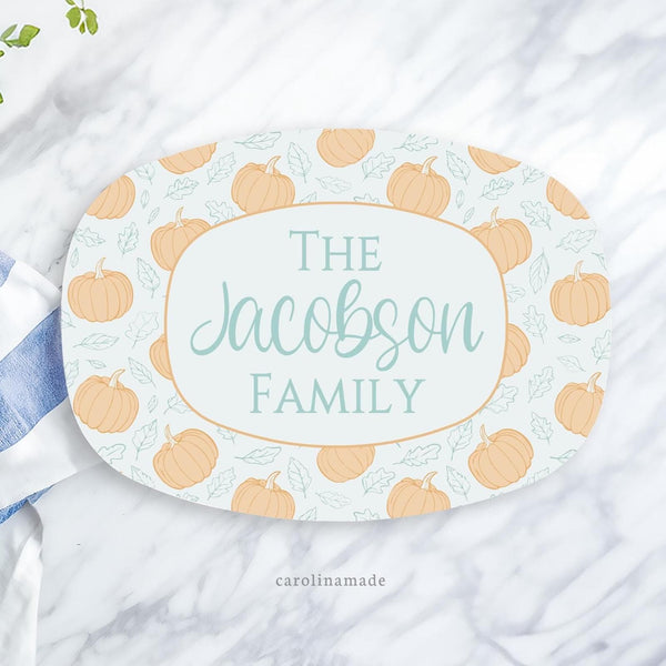 Pumpkin Family Name Platter, Personalized Fall Serving Platter, Thanksgiving Custom Food Tray, Halloween Personalized Party Platter
