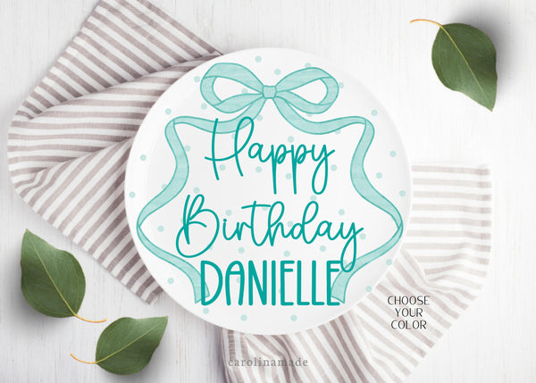 Orange Ribbon Birthday Plate, Personalized Name Plate, Custom Birthday Plate, Girls First Birthday Keepsake, Orange Coquette Bow Plate
