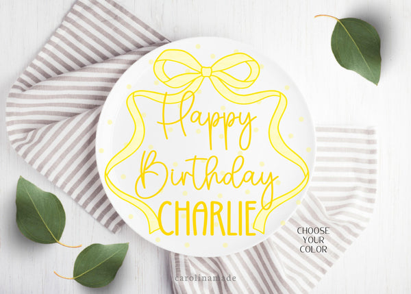 Purple Ribbon Cake Plate, Personalized Name Plate for Girls, Custom Birthday Plate, Girls First Birthday Keepsake, Purple Coquette Bow Plate