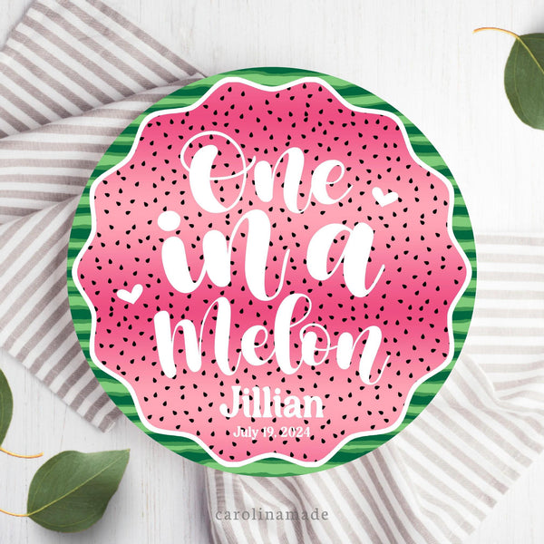 Watermelon Birthday Plate, Personalized Girls One in a Melon Birthday, Custom Watermelon First Birthday Party Keepsake, Melon Party Decor
