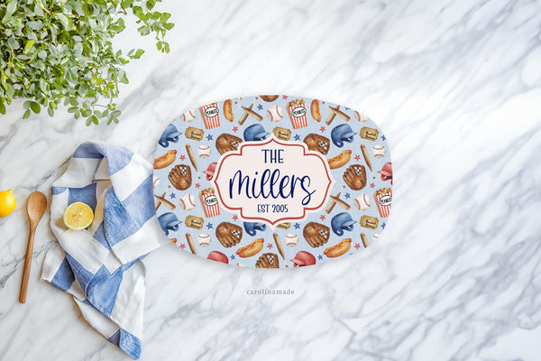 Baseball Family Name Platter, Personalized Baseball Grilling Plate, Baseball Dad, Custom Father's Day Gift, BBQ Grill Serving Tray, Barbecue