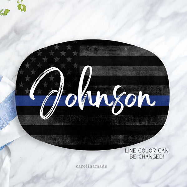 Personalized Police Name Platter, Thin Blue Line Grilling Plate, Custom Fathers Day Gift, Police Academy Graduation Gift, Retirement Gift