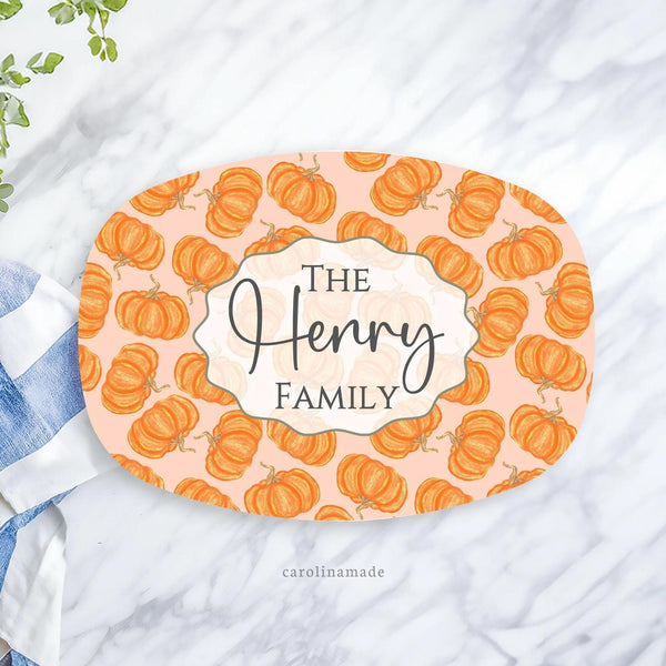 Pumpkin Family Name Platter, Personalized Fall Grilling Plate, Thanksgiving Custom Gift, BBQ Grill Serving Tray, Thanksgiving Party Platter