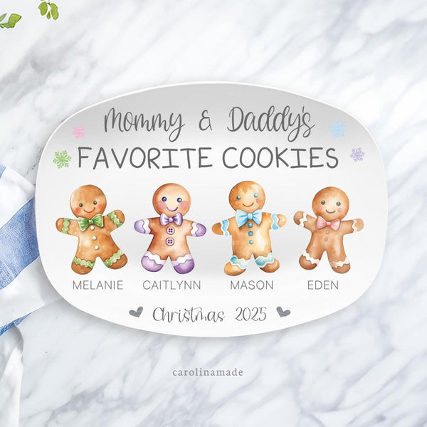 Family Gingerbread Personalized Platter, Mom & Dad Favorite Cookies Custom Christmas Plate, Christmas Serving Platter, Gift for Grandparents