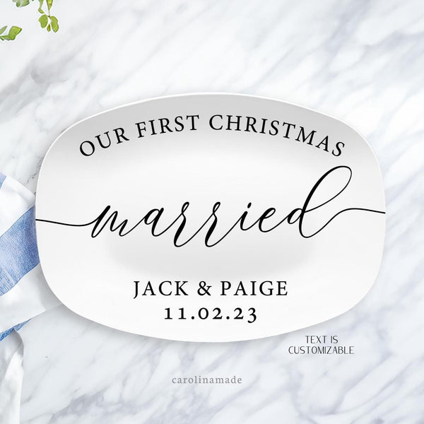 Our First Christmas Married Personalized Platter, Custom Gift for Newlywed, Housewarming Gifts, Wedding Gift Ideas, Newly Married Gift Idea