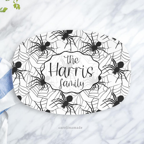 Spider Web Halloween Platter, Personalized Family Halloween Serving Plate, Spooky Halloween Party Platter, Custom Halloween Party Food Tray