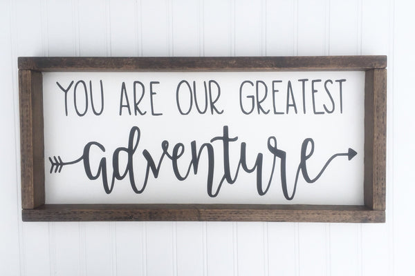 Greatest adventure Sign | Nursery Wall Art Farmhouse Decor Rustic | Woodlands Nursery Boho Wood Framed