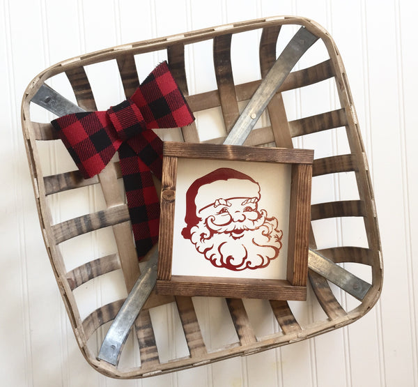 Vintage Santa Claus | Head Face | Rustic Farmhouse Canvas Decor | Christmas Holiday Sign for Fireplace Mantle Shelf