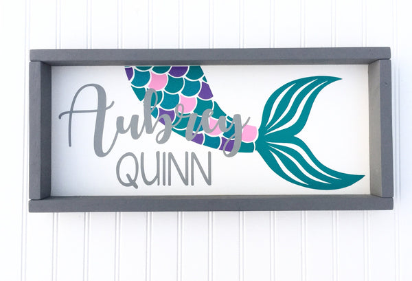 Personalized Mermaid Baby Nursery Sign | Wood Framed Wall Decor Art | Baby Shower Gift