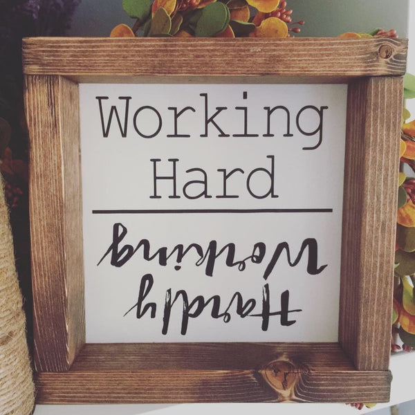 Office decor | Working Hard | Hardly Working Flippable Home Office Sign Funny Shelf Sitter Decor Farmhouse Style Wood Sign