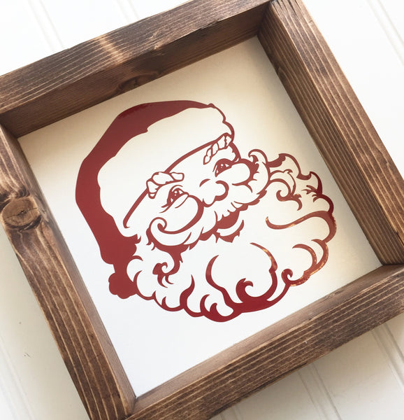 Vintage Santa Claus | Head Face | Rustic Farmhouse Canvas Decor | Christmas Holiday Sign for Fireplace Mantle Shelf