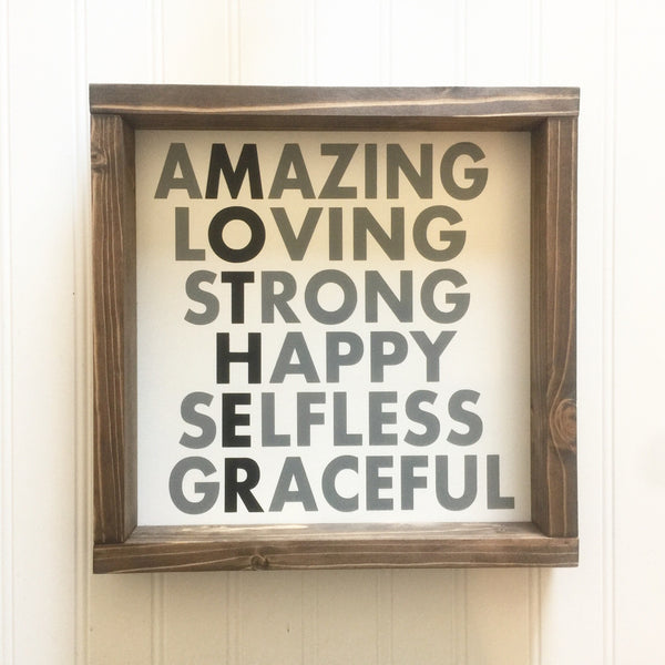 MOTHER Sign Wood Framed Farmhouse Sign | Gift for Mom Valentines Day Present Mothers Day Birthday Gift
