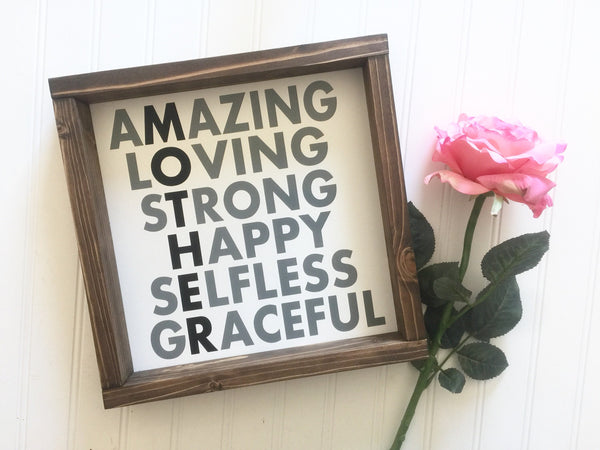 MOTHER Sign Wood Framed Farmhouse Sign | Gift for Mom Valentines Day Present Mothers Day Birthday Gift