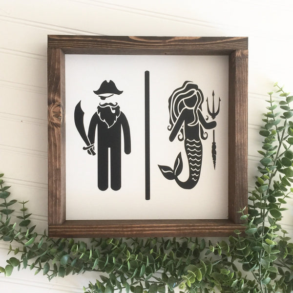 Restroom People Sign | Customize | Mermaid Pirate Princess Soldier |  Kids Bathroom Sign Humor Wood Sign Funny Farmhouse Wall Decor