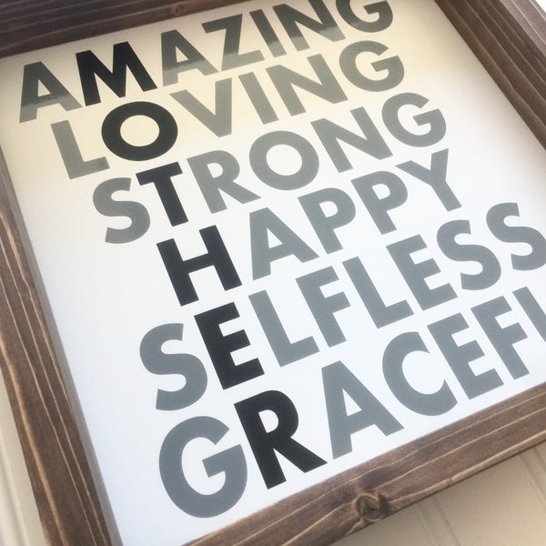MOTHER Sign Wood Framed Farmhouse Sign | Gift for Mom Valentines Day Present Mothers Day Birthday Gift