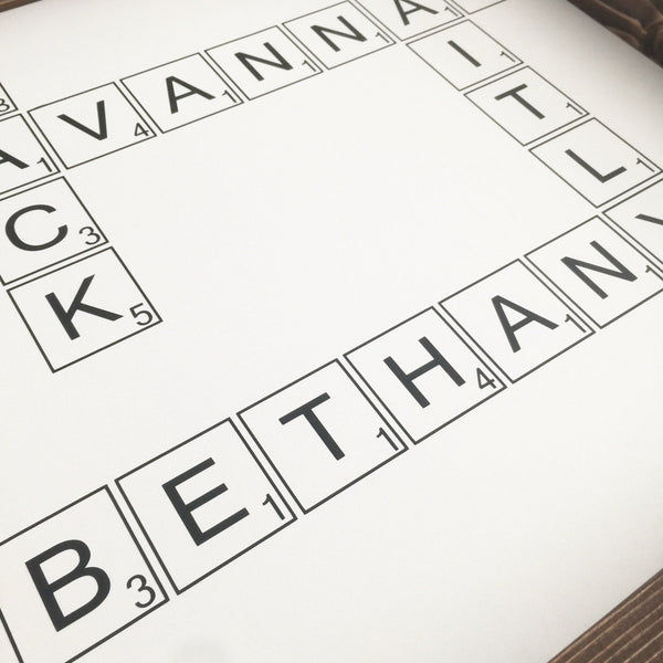 Scrabble Tile Letter Sign | Family Name | Personalize | Rustic Farmhouse Wood Framed Wall Decor | Housewarming Mothers Day Gift