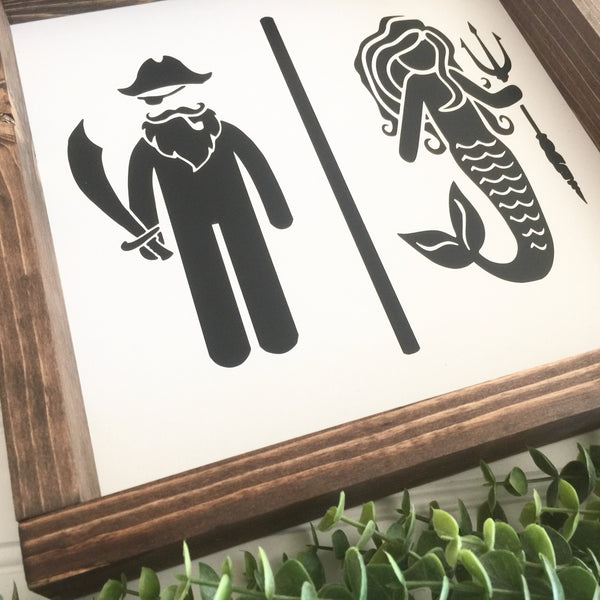 Restroom People Sign | Customize | Mermaid Pirate Princess Soldier |  Kids Bathroom Sign Humor Wood Sign Funny Farmhouse Wall Decor