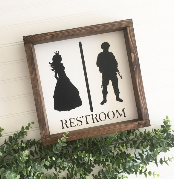Restroom People Sign | Customize | Mermaid Pirate Princess Soldier |  Kids Bathroom Sign Humor Wood Sign Funny Farmhouse Wall Decor