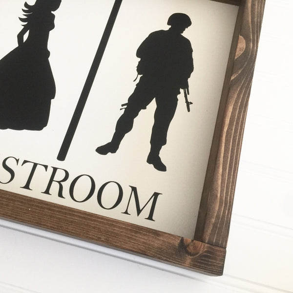 Restroom People Sign | Customize | Mermaid Pirate Princess Soldier |  Kids Bathroom Sign Humor Wood Sign Funny Farmhouse Wall Decor