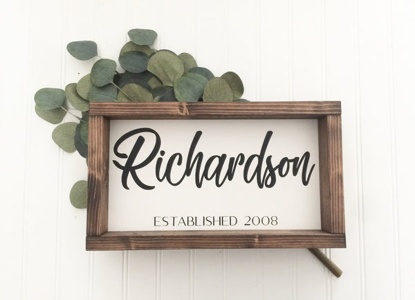 Family Last Name Established Date Sign,  Shelf Sitter Gallery Wall Decor, Farmhouse Wood Sign Wall Art Rustic
