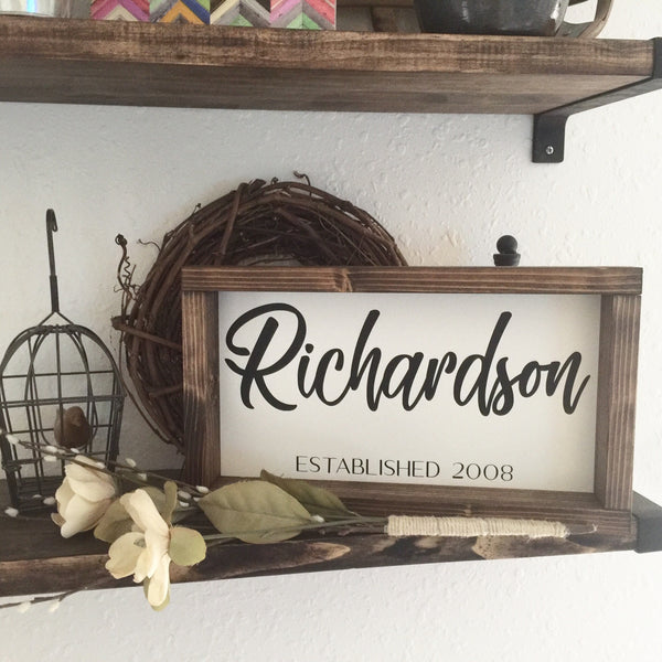 Family Last Name Established Date Sign,  Shelf Sitter Gallery Wall Decor, Farmhouse Wood Sign Wall Art Rustic