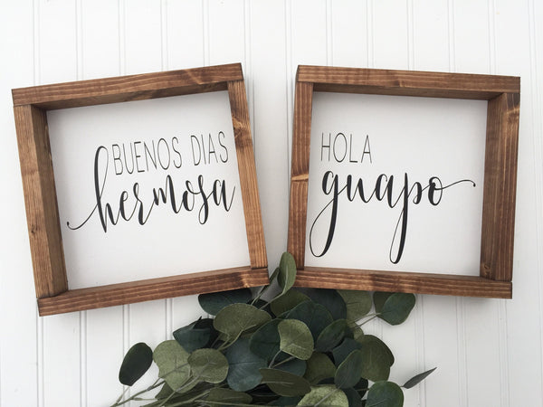 Hola Guapo Beunos Diaz Hermosa Sign | Spanish Sign Set Master Bedroom Bathroom Decor | Hello Handsome Good Morning Beautiful